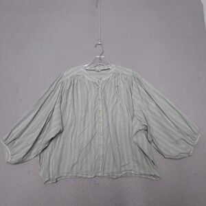 Pilcro Anthropologie Top Medium Green Stripe Sidney Batwing Button Flowy Relaxed